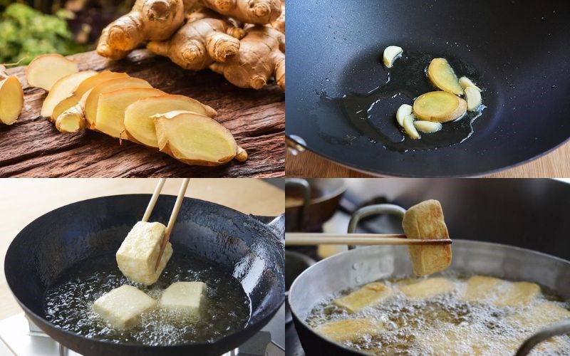 10 Mẹo rán đậu không dính chảo, vàng ươm cả nhà khen ngon 6 Cho 1 vài nát gừng vào chảo